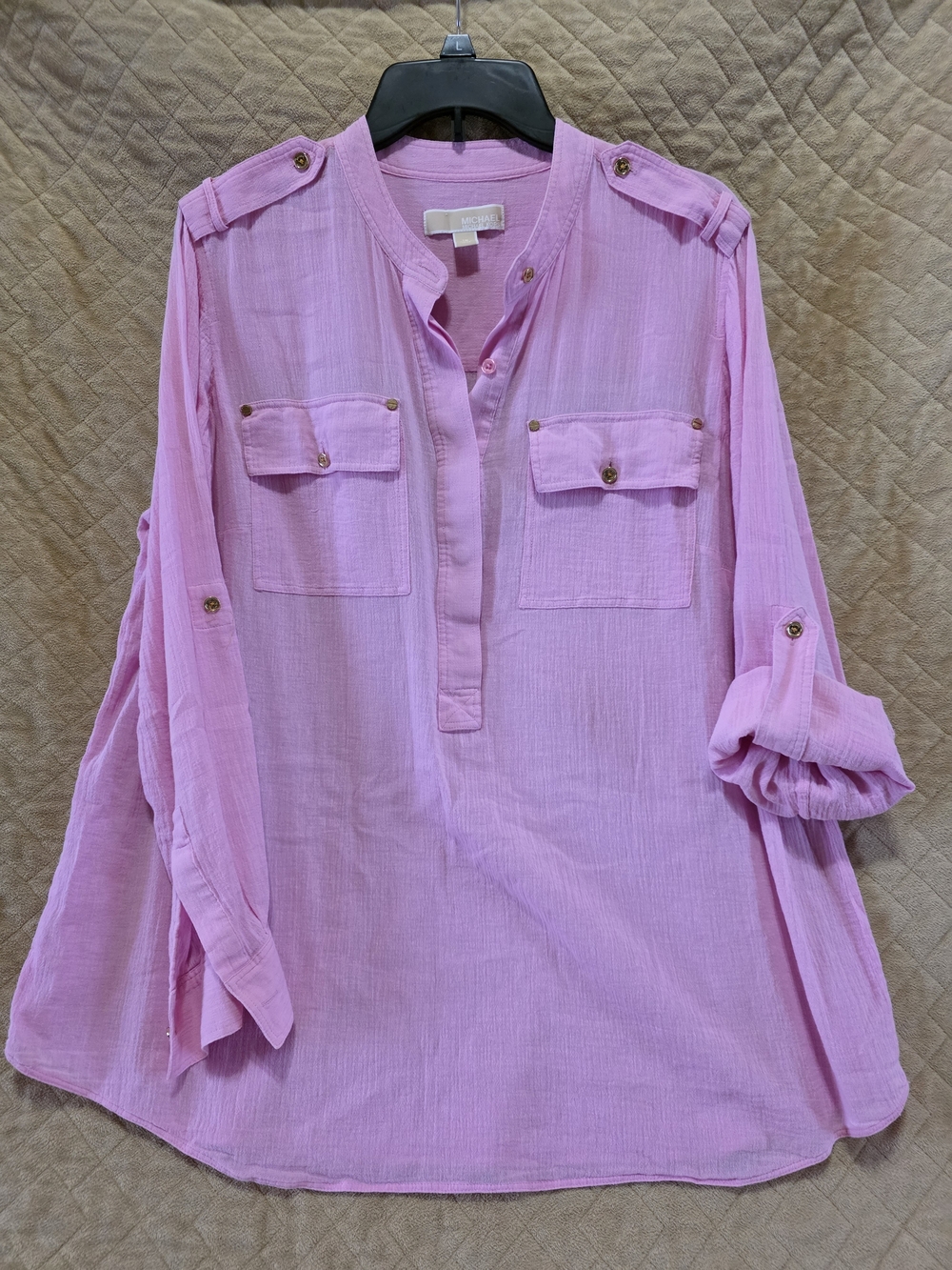 Michael Kors Womens Pink Button-Front Tunic Top Sz 1X